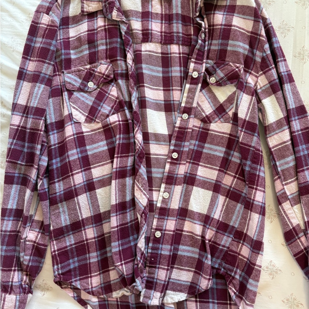 Burgundy Plaid Flannel Shirt